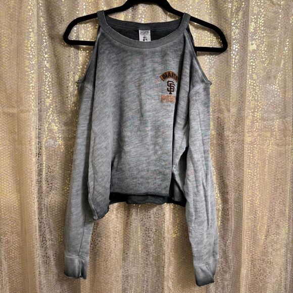 PINK Victorias Secret MLB San Francisco Giants Cold Shoulder Sweater Gray Large - Picture 2 of 8